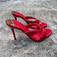 Sandal Stiletto Mules Seksi Model Open-Toe untuk Wanita, Fashion Musim Panas, Serbaguna, Hak Tinggi, Street Wear