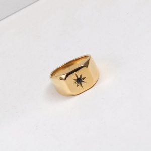 No Fade Jewelry Stainless Steel PVD Plated North Star Black Cz Signet <b>Ring</b> - Product Image 4