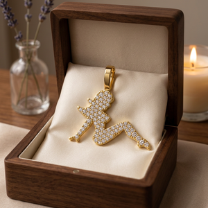 Pendentif Charme Femme Plaqué Or Diamant Style Hip Hop Luxe Coupe Ronde Brillante Design Pavé - Product Image 1