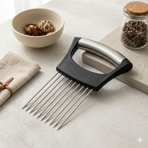 Nouveau design – Support à oignon manuel en bambou et acier inoxydable – Outil de cuisine écologique et polyvalent - Product Image 5