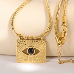 Collier pendentif œil porte-bonheur rectangulaire en acier inoxydable plaqué or 18 carats avec chaîne à maillons, cadeau pour femme pour mariage, anniversaire, fiançailles, fête - Product Image 4