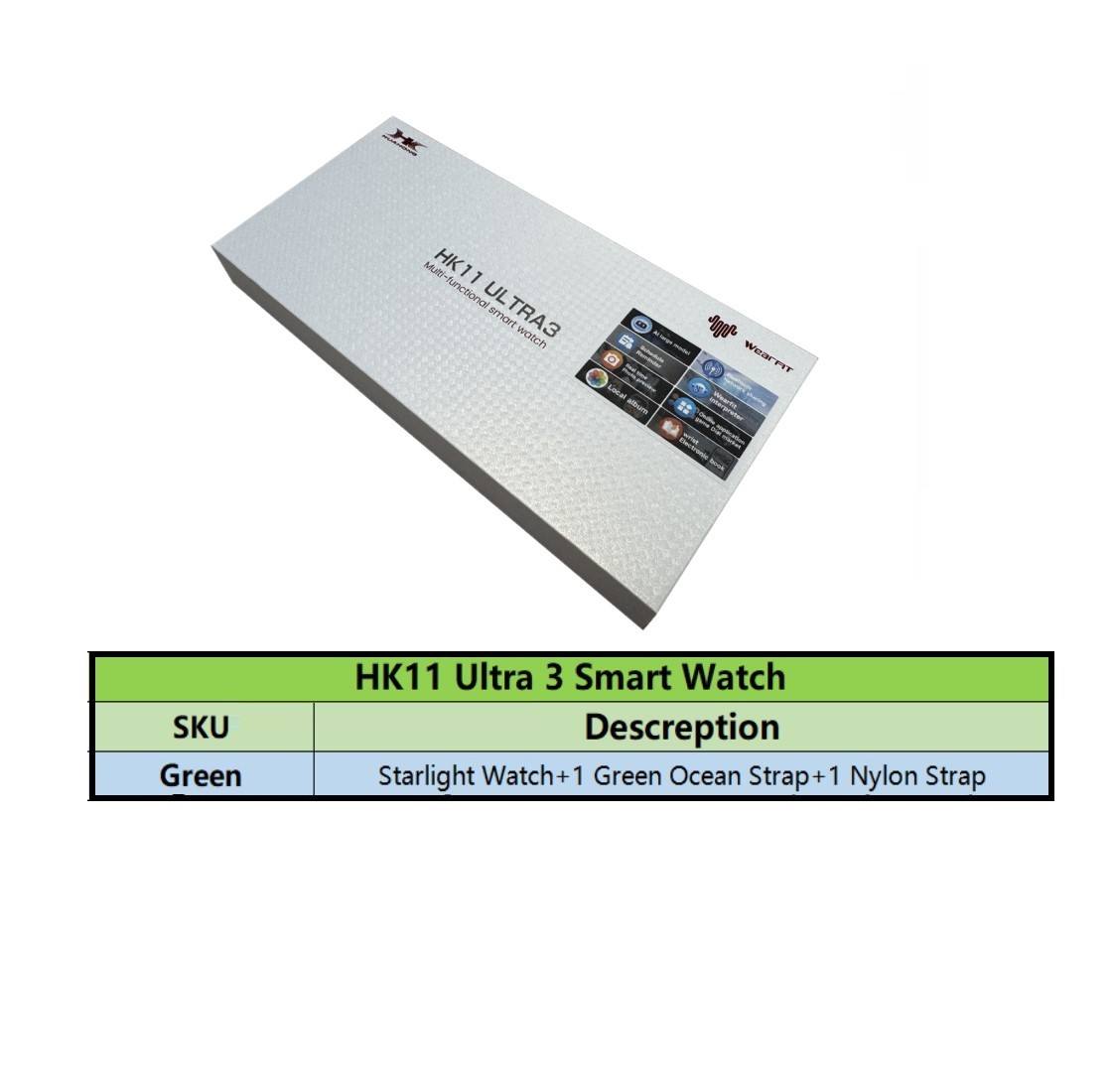 HK11Ultra3 - Starlight Watch+Green Silcon Strap+Nylon Strap