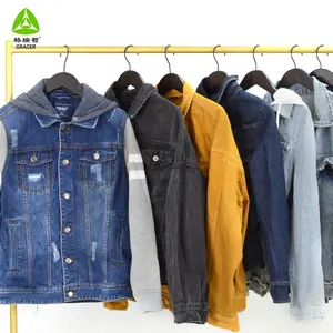 Herren Denim Jean Jacke Trendy Fashion Ripped Denim Abaya Thrift Store Dubai Engros Gebrauchte Kleidung Ballen