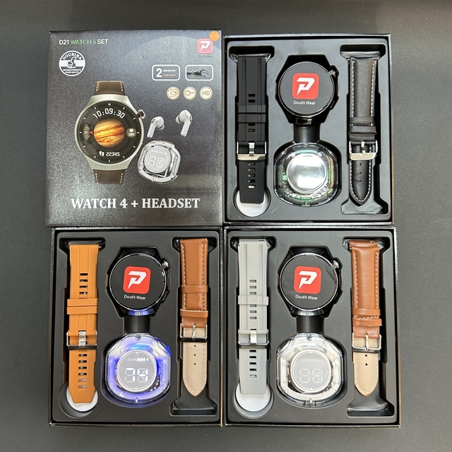 OEM 2024 D21 Women Relojes Smart Watch 4 Headphone 2 in 1 Set 2 Strap 1.52" BT Call Heart Rate Sport Smart Watch with Earbuds
