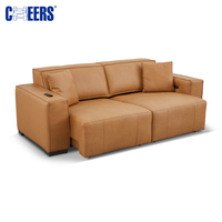 MANWAH CHEERS Sofá Cama de 2 Plazas de Cuero Genuino al por Mayor con Control Remoto, Chaise Longue Eléctrico Deslizable para Sala de Estar