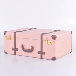 Faux Leather Vintage Suitcase Storage Box With Straps For Travel