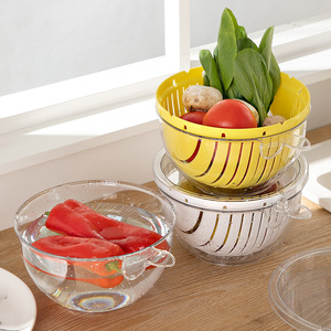 Drain <b>Basket</b> Round L With <b>Stand</b> Plastic <b>Vegetable</b> Fruit Storage Washing Kitchen Use White And Yellow - Product Image 2