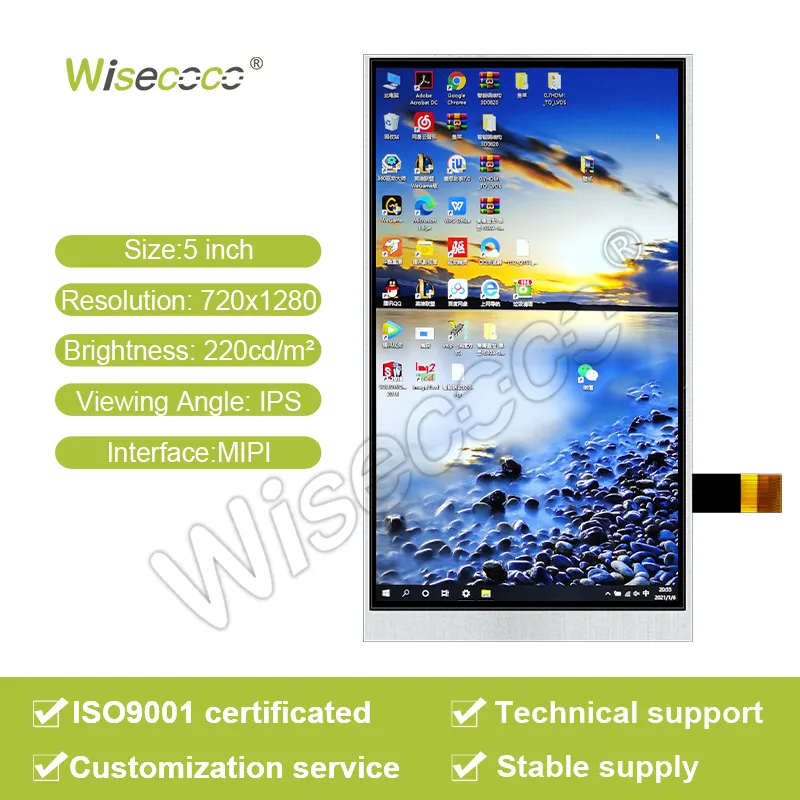 Wisecoco Mcu Rgb Spi Lvds antarmuka HD-MI 2.4 2.8 3 3.5 5 5.5 7 10.1 12.9 inci Tft Lcd 5 inci 720*1280 modul Tampilan Lcd