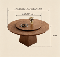 Table Ronde Simple en Bois Massif avec Pieds Carrés, Table et Chaises Robustes, Idéale pour Restaurants, Hôtels et Villas