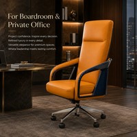 Silla de Oficina Giratoria de Lujo, Cuero Naranja, Estructura de Fibra de Carbono Azul, Reposabrazos Fijos, Respaldo Alto, Personalizable OEM ODM, Venta al Por Mayor
