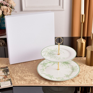 European Minimalist Lily of the Valley Pattern Porcelain 2-Layer Cake Plate Hot Selling Eco-Friendly Serving Dish - Product Image 4