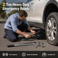 Cric ciseaux manuel 2 tonnes pour voiture, kit de réparation de pneus avec clé à écrous et cliquet pour berline, SUV, monospace