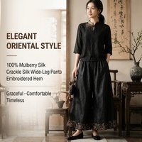 Pantalon large en soie de mûrier 100% pour femme, style Xiangyunsha, broderie chinoise, taille semi-élastique, style national