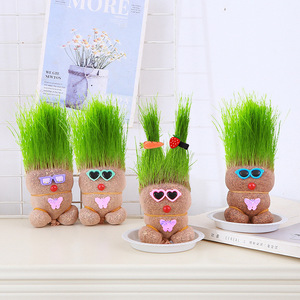 Mini Planta en Maceta de Césped Artificial, Planta Verde Hidropónica de Escritorio, Diseño de Dibujos Animados, Decoración Interior, Regalo para Niños - Product Image 1