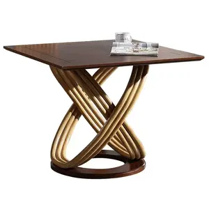 Modern simple agate rattan true rattan solid wood teak square desk Conference table X dining table