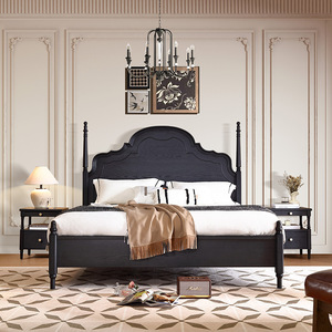Vintage Style Solid Oak <b>Poster</b> Bed Black Double Size Hand Carved Bedroom Furniture - Product Image 2
