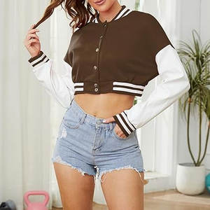 Venta caliente de las mujeres logotipo personalizado Crop Letterman chaqueta cómoda y transpirable señoras Crop Letterman chaquetas - Product Image 2