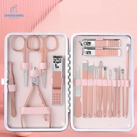 Cadeaux d'activités promotionnelles, vente en gros directe d'usine, ensemble de soins de manucure en alliage or rose, dessin animé, coupe-ongles, kit de coupe-ongles, 18 pièces/ensemble
