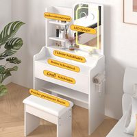 Chambre à coucher de style moderne avec une coiffeuse en bois blanc, miroir intelligent à interrupteur tactile avec 3 tiroirs, ensemble de miroirs de maquillage