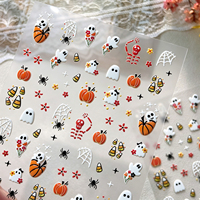 Autocollants 5D en relief pour ongles d'Halloween : fantômes, citrouilles, toiles d'araignées, crânes – Décorations auto-adhésives pour manucure de fêtes