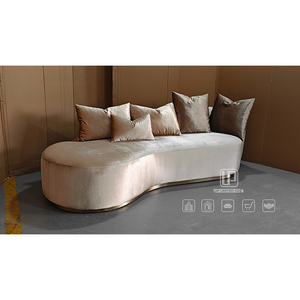 Factory Direct Sell Mini Pillow Couch Living Room Furniture Curved <b>Sofas</b> <b>Bed</b> in Beige Velvet Color 01 Curved <b>Bed</b> 01 - Product Image 1