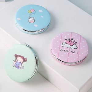 Portable Round Makeup <b>Mirror</b> Folding Compact Blue Cute Cartoon Design For Students Beauty Touch Up Travel Use - Product Image 2