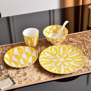 Luxury Bohemian Retro Yellow <b>Ceramic</b> Tableware <b>Sets</b> Food Storage Containers and Crockery for Holidays - Product Image 2