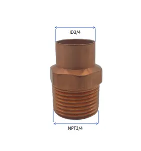 Bakır bağlantı erkek adaptör x MIP coonerefrigeration NPT3/4x 3/4 soğutma için