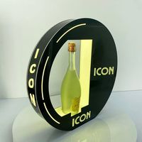 Présentoir de Bouteilles LED Rechargeable en Acrylique PlexiWood avec Logo Personnalisé Noir, Support de Bouteille VIP pour Bar et Club, Pré-assemblé DIY