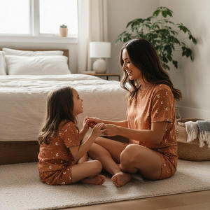 طقم بيجامات للأمهات وأنا ، طقم بيجامات من ألياف الخيزران ، سبانديكس ، ملابس صالة ، شورتات مطبوعة بالأزهار ، طقم بيجامة ناعمة للأطفال ، ملابس نوم للصيف والخريف - Product Image 1