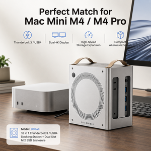 10合1 Thunderbolt <span class=keywords><strong>3</strong></span> 铝制扩展坞 Mac Mini M4/m4 Pro 双M.2 NVMe SSD扩展坞 4K*60Hz 双DP 10Gbps USB 最大8TB - Product Image 4