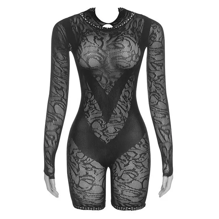 Elegante Senhoras Macacão 2 Peça Set Colete Frente Aberta Macacão Lantejoula Para As Mulheres Sheer Patchwork Romper