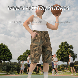 Shorts cargo camouflage pour homme, taille mi-haute, respirants, style toile, décontractés, avec poches et fermeture boutonnée - Product Image 2