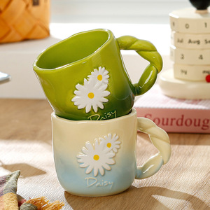 Personalized Daisy Ceramic Mug Handmade Flower Coffee Mug with Spoon - Product Image 2