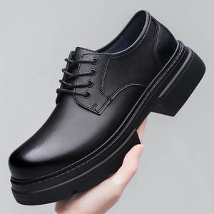 Chaussures Derby pour hommes, style britannique, noires, en cuir, à lacets, à semelle plateforme, à bout large, décontractées, habillées, professionnelles, tendance, pour le printemps - Product Image 4
