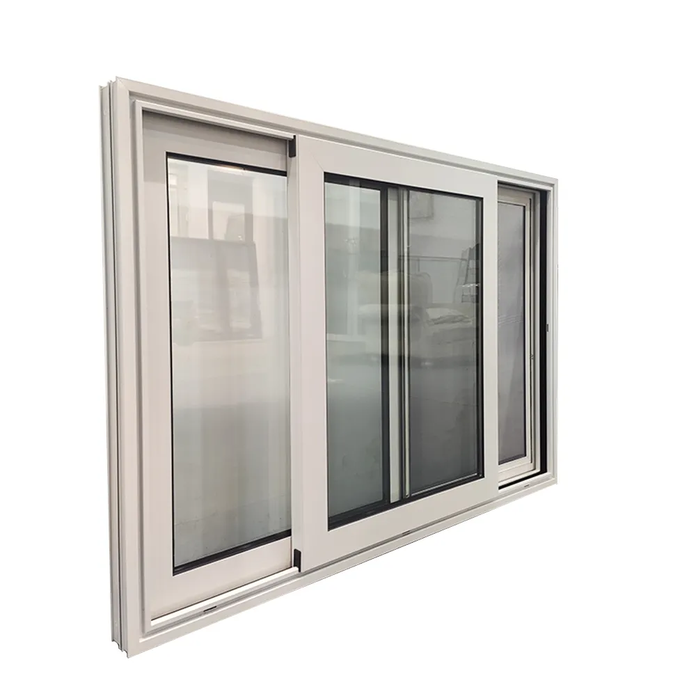 Fenêtre ventilée coulissante en aluminium, 1 pièce, vitrine revêtue de renforcement thermique, avec maille sécurisée