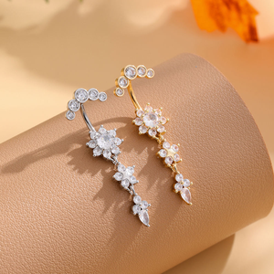 Anillo de Ombligo Sexy de Acero Quirúrgico Inoxidable, Joyería Corporal, Piercing de Ombligo, Anillos con Colgante de Flor, Zirconia Cúbica, Anillo de Ombligo con Flor - Product Image 1