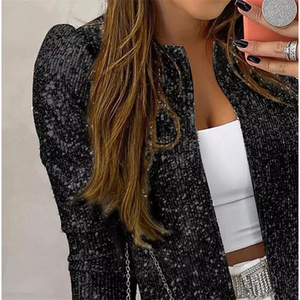 เสื้อโค้ทสำนักงานของผู้หญิงแจ็กเก็ตปักเลื่อมปกตั้งแฟชั่น - Product Image 3