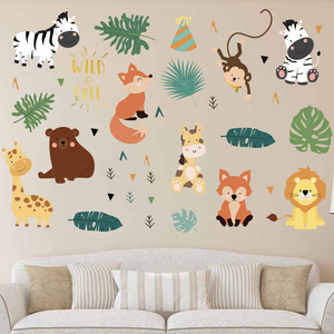 Pegatina de pared de animales del bosque para sala de estar, papel tapiz autoadhesivo de dibujos animados de zorro, mono, León, para dormitorio - Product Image 5