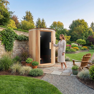 Sauna en baril d'extérieur pour jardin, 160 cm, moderne, en cèdre japonais massif, écologique, sauna humide, fourni par l'usine Royal Saunas - Product Image 1