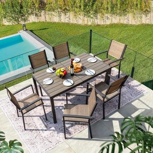 Dwoo Ensemble <span class=keywords><strong>de</strong></span> salle à manger d'extérieur imperméable <span class=keywords><strong>de</strong></span> 7 pièces pour le patio Mobilier <span class=keywords><strong>de</strong></span> <span class=keywords><strong>jardin</strong></span> Ensemble <span class=keywords><strong>de</strong></span> table et <span class=keywords><strong>de</strong></span> chaises <span class=keywords><strong>de</strong></span> restaurant pour 6 <span class=keywords><strong>personnes</strong></span> - Product Image 2