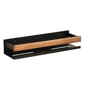Estante de Almacenamiento Premium para Montar en la Pared, Marco de Metal Negro con Acentos de Madera de Nogal, Organizador para Baño y Cocina - Product Image 6