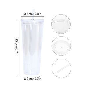 Venta caliente 24oz Acrílico Vaso de doble pared Botellas de agua de plástico preperforadas En stock Almacén de EE. UU. - Product Image 4