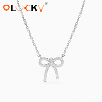 LUCKYJIU Fabricant de bijoux personnalisés, collier avec pendentif petit nœud en zircone cubique blanche plaqué or 18 carats, étanche, pour femmes