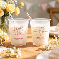 Gobelets en plastique givré personnalisés, gobelets réutilisables mats avec logo pour mariage, fête prénuptiale, invités