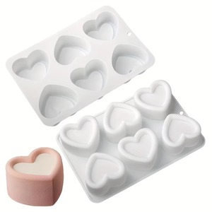 6 Cavity Heart <b>Silicone</b> Cake Mold Valentine Day Baking Pastry Making Mold - Product Image 1