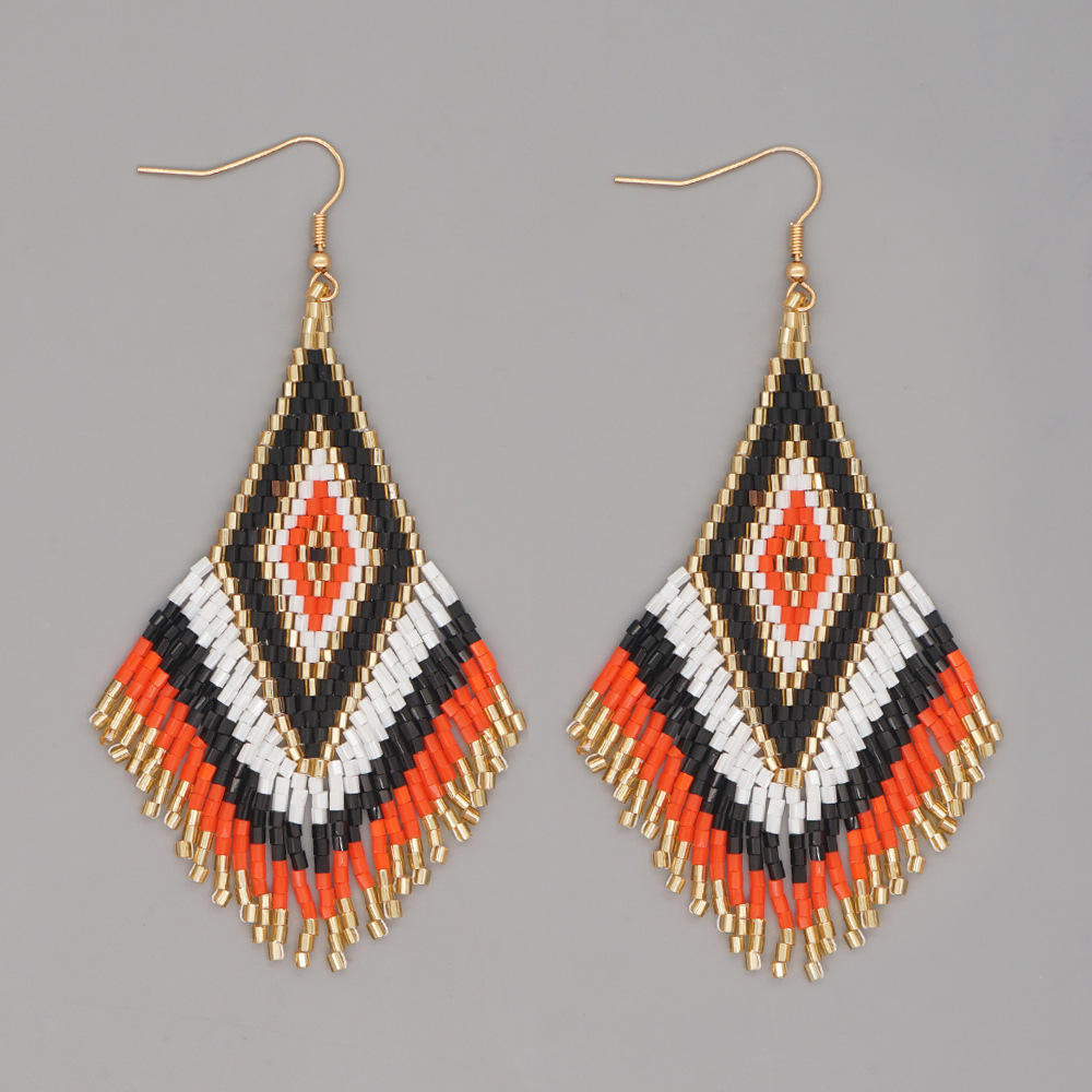 SC Colorful Boho Long Tassel Earrings with Indigenous Beads