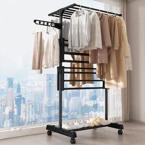 <span class=keywords><strong>Tendedero</strong></span> de ropa de Metal plegable para interiores portátil retráctil extensible móvil <span class=keywords><strong>con</strong></span> <span class=keywords><strong>ruedas</strong></span> para secado de ropa y ropa - Product Image 1