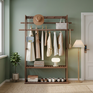 Modern Wood <b>Coat</b> Rack <b>with</b> <b>Shelves</b> and <b>Hooks</b> Freestanding Entryway Storage for Living Room Furniture Scandinavian Design - Product Image 1