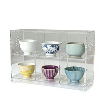 Support de rangement multifonctionnel en acrylique transparent à trois niveaux pour service à thé, plateau carré et porte-tasses, non pliable